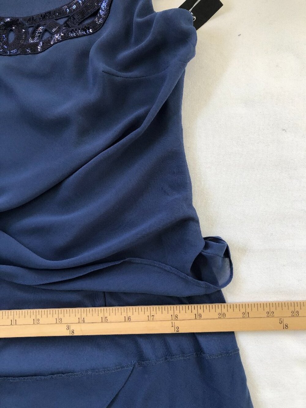 SLNY Tiered Ruffle Blue Cocktail Chiffon Dress 14P Mermaid - Picture 10 of 12